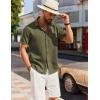 imageCOOFANDY Mens Casual Short Sleeve Shirts Button Down Textured Shirts Summer Beach Shirt with PocketArmy Green