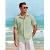 imageCOOFANDY Mens Casual Short Sleeve Shirts Button Down Textured Shirts Summer Beach Shirt with PocketLight Green