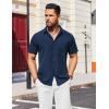 imageCOOFANDY Mens Casual Short Sleeve Shirts Button Down Textured Shirts Summer Beach Shirt with PocketNavy Blue