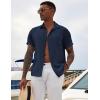 imageCOOFANDY Mens Casual Short Sleeve Shirts Button Down Textured Shirts Summer Beach Shirt with PocketNavy Blue