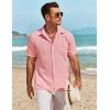 imageCOOFANDY Mens Casual Short Sleeve Shirts Button Down Textured Shirts Summer Beach Shirt with PocketPink