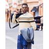 imageCOOFANDY Mens Crew Neck Sweaters Long Sleeve Lightweight Knit Dress Pullover SweatersStripeslight Apricot