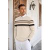 imageCOOFANDY Mens Crew Neck Sweaters Long Sleeve Lightweight Knit Dress Pullover SweatersStripeslight Apricot
