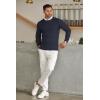 imageCOOFANDY Mens Crewneck Knit Sweater Slim Fit Lightweight Casual Twist Patterned Cable Knitted PulloverAnavy Blue