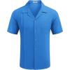 imageCOOFANDY Mens Cuban Guayabera Shirt Short Sleeve Button Down Shirts Casual Summer Linen ShirtsBlue
