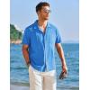 imageCOOFANDY Mens Cuban Guayabera Shirt Short Sleeve Button Down Shirts Casual Summer Linen ShirtsBlue