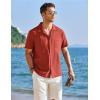 imageCOOFANDY Mens Cuban Guayabera Shirt Short Sleeve Button Down Shirts Casual Summer Linen ShirtsDark Red