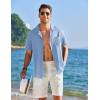 imageCOOFANDY Mens Cuban Guayabera Shirt Short Sleeve Button Down Shirts Casual Summer Linen ShirtsLight Blue