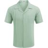 imageCOOFANDY Mens Cuban Guayabera Shirt Short Sleeve Button Down Shirts Casual Summer Linen ShirtsLight Green