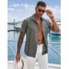 imageCOOFANDY Mens Cuban Guayabera Shirts Casual Short Sleeve Button Down Shirt Summer Beach Vacation ShirtDark Grey