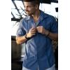 imageCOOFANDY Mens Cuban Guayabera Shirts Casual Short Sleeve Button Down Shirt Summer Beach Vacation ShirtDenim Blue