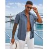imageCOOFANDY Mens Cuban Guayabera Shirts Casual Short Sleeve Button Down Shirt Summer Beach Vacation ShirtDenim Blue