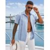 imageCOOFANDY Mens Cuban Guayabera Shirts Casual Short Sleeve Button Down Shirt Summer Beach Vacation ShirtLight Blue