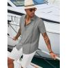 imageCOOFANDY Mens Cuban Guayabera Shirts Casual Short Sleeve Button Down Shirt Summer Beach Vacation ShirtLight Grey