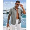 imageCOOFANDY Mens Cuban Guayabera Shirts Casual Short Sleeve Button Down Shirt Summer Beach Vacation ShirtLight Grey