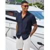 imageCOOFANDY Mens Cuban Guayabera Shirts Casual Short Sleeve Button Down Shirt Summer Beach Vacation ShirtNavy Blue
