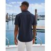 imageCOOFANDY Mens Cuban Guayabera Shirts Casual Short Sleeve Button Down Shirt Summer Beach Vacation ShirtNavy Blue