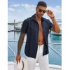 imageCOOFANDY Mens Cuban Guayabera Shirts Casual Short Sleeve Button Down Shirt Summer Beach Vacation ShirtNavy Blue