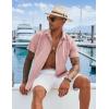 imageCOOFANDY Mens Cuban Guayabera Shirts Casual Short Sleeve Button Down Shirt Summer Beach Vacation ShirtPink