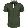 imageCOOFANDY Mens Dress Shirt Wrinkle Free Regular Fit Stretch Short Sleeve Button Down ShirtsArmy Greenwhite