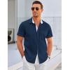 imageCOOFANDY Mens Dress Shirt Wrinkle Free Regular Fit Stretch Short Sleeve Button Down ShirtsDark Bluewhite
