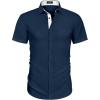 imageCOOFANDY Mens Dress Shirt Wrinkle Free Regular Fit Stretch Short Sleeve Button Down ShirtsDark Bluewhite