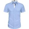 imageCOOFANDY Mens Dress Shirt Wrinkle Free Regular Fit Stretch Short Sleeve Button Down ShirtsLight Bluewhite