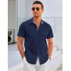 imageCOOFANDY Mens Dress Shirt Wrinkle Free Regular Fit Stretch Short Sleeve Button Down ShirtsNavy Blue
