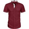 imageCOOFANDY Mens Dress Shirt Wrinkle Free Regular Fit Stretch Short Sleeve Button Down ShirtsWine Redwhite