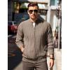 imageCOOFANDY Mens Full Zip Cardigan Sweater Slim Fit Cable Knitted Zip Up Sweater with PocketsHeathered Brown