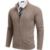 imageCOOFANDY Mens Full Zip Cardigan Sweater Slim Fit Cable Knitted Zip Up Sweater with PocketsHeathered Brown