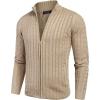 imageCOOFANDY Mens Full Zip Cardigan Sweater Slim Fit Cable Knitted Zip Up Sweater with PocketsKhaki