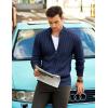 imageCOOFANDY Mens Full Zip Cardigan Sweater Slim Fit Cable Knitted Zip Up Sweater with PocketsNavy Blue