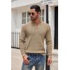 imageCOOFANDY Mens Henley Knit Sweater Long Sleeve Button Pullover Sweater Casual Waffle Texture Fashion Henley SweaterKhaki