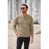 imageCOOFANDY Mens Henley Knit Sweater Long Sleeve Button Pullover Sweater Casual Waffle Texture Fashion Henley SweaterKhaki