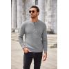 imageCOOFANDY Mens Henley Knit Sweater Long Sleeve Button Pullover Sweater Casual Waffle Texture Fashion Henley SweaterLight Grey