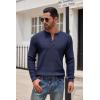 imageCOOFANDY Mens Henley Knit Sweater Long Sleeve Button Pullover Sweater Casual Waffle Texture Fashion Henley SweaterNavy Blue