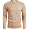 imageCOOFANDY Mens Henley Knit Sweater Long Sleeve MidWeight Soft Pullover Shirt with Chest PocketApricot