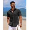 imageCOOFANDY Mens Knit Button Down Shirts Casual Short Sleeve Polo Shirt Summer Beach Shirts with PocketBlack