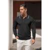 imageCOOFANDY Mens Knit Polo Shirt Long Sleeve Quarter Zip Polo Sweater Casual Golf Shirts Vintage Striped Collar PoloAll Black