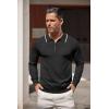 imageCOOFANDY Mens Knit Polo Shirt Long Sleeve Quarter Zip Polo Sweater Casual Golf Shirts Vintage Striped Collar PoloAll Black