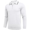 imageCOOFANDY Mens Knit Polo Shirt Long Sleeve Quarter Zip Polo Sweater Casual Golf Shirts Vintage Striped Collar PoloAll White