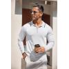 imageCOOFANDY Mens Knit Polo Shirt Long Sleeve Quarter Zip Polo Sweater Casual Golf Shirts Vintage Striped Collar PoloAll White