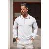 imageCOOFANDY Mens Knit Polo Shirt Long Sleeve Quarter Zip Polo Sweater Casual Golf Shirts Vintage Striped Collar PoloAll White