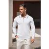 imageCOOFANDY Mens Knit Polo Shirt Long Sleeve Quarter Zip Polo Sweater Casual Golf Shirts Vintage Striped Collar PoloAll White
