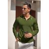 imageCOOFANDY Mens Knit Polo Shirt Long Sleeve Quarter Zip Polo Sweater Casual Golf Shirts Vintage Striped Collar PoloArmy Green