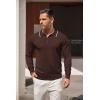 imageCOOFANDY Mens Knit Polo Shirt Long Sleeve Quarter Zip Polo Sweater Casual Golf Shirts Vintage Striped Collar PoloBrown