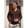 imageCOOFANDY Mens Knit Polo Shirt Long Sleeve Quarter Zip Polo Sweater Casual Golf Shirts Vintage Striped Collar PoloBrown