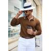 imageCOOFANDY Mens Knit Polo Shirt Long Sleeve Quarter Zip Polo Sweater Casual Golf Shirts Vintage Striped Collar PoloBrown