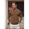 imageCOOFANDY Mens Knit Polo Shirt Long Sleeve Quarter Zip Polo Sweater Casual Golf Shirts Vintage Striped Collar PoloBrown